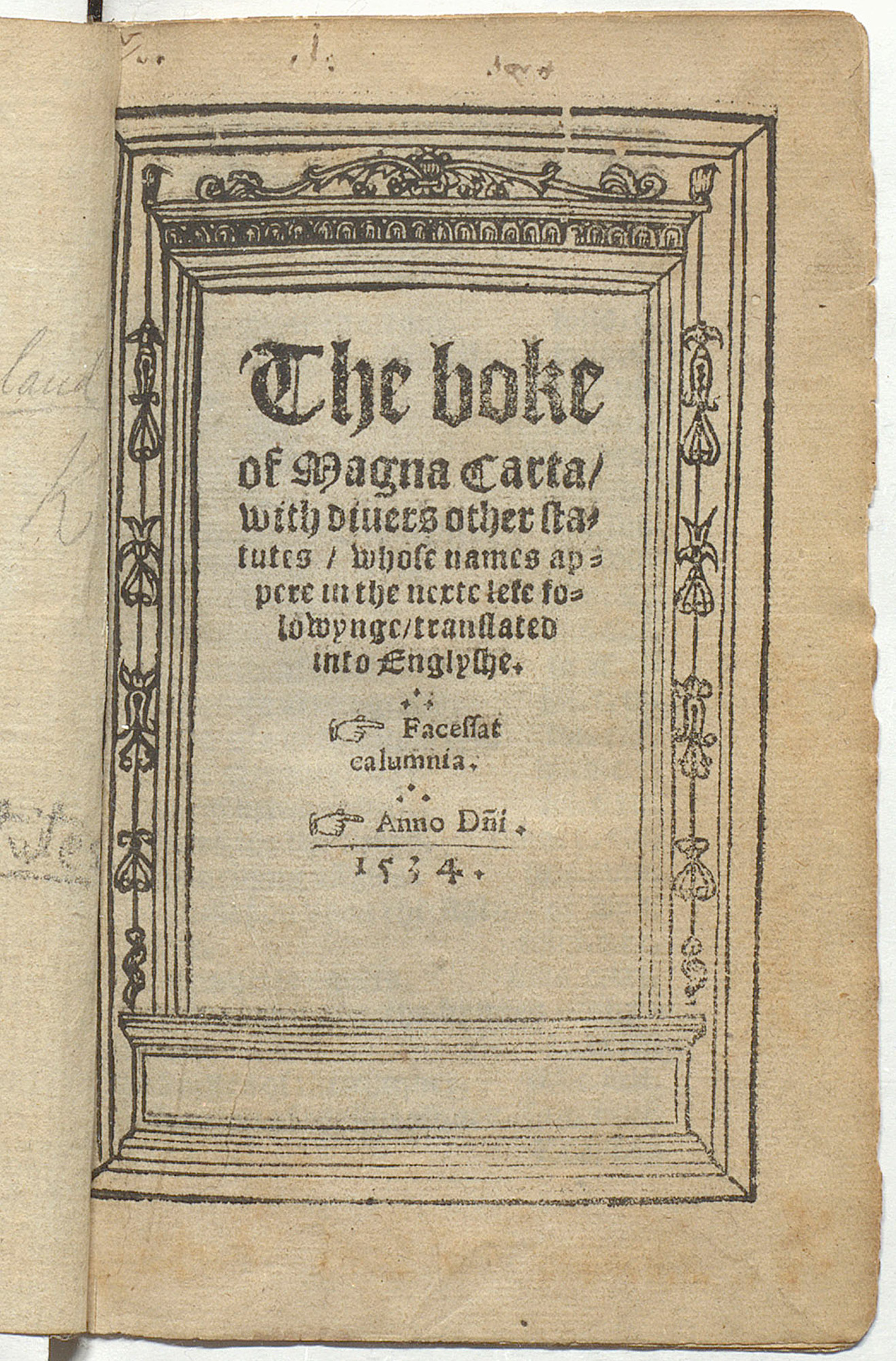 'The boke of Magna Carta' translated by George Ferrers, 1534 (held in the BL)