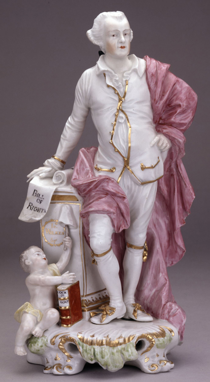 Porcelain figure of John Wilkes, holding a scroll inscribed ‘Magna Carta’.  © Trustees of the British Museum 