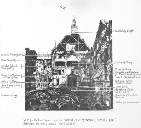 Unknown, ‘Key for the Line Engraving of the House of Commons Chamber 1941' © Palace of Westminster