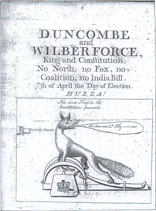 'Fox in a trap' handbill in favour of Duncombe and Wilberforce