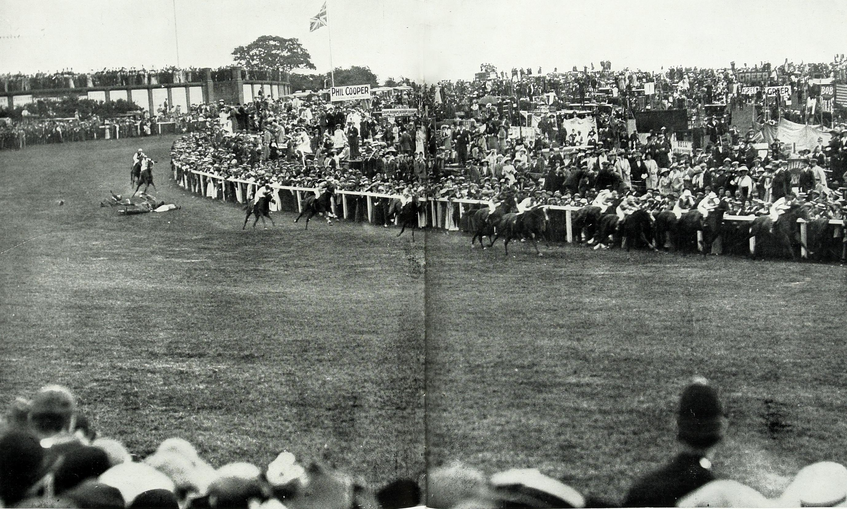 IMAGE 7 - ZPER34-142 The King's horse Anmer is brought down by suffragette Emily Davison during the Derby at Epsom 4 June 1913