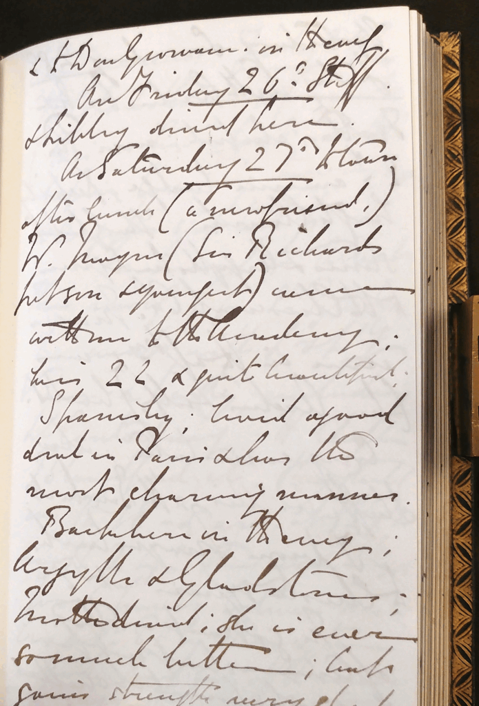 A photograph of a page of Ronald Gower's diary from the 27 July 1867.  